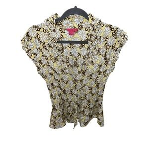 Retro Sunny Leigh Y2K Floral Ruffle V-Neck Sleeveless Top Boho Women's Size M